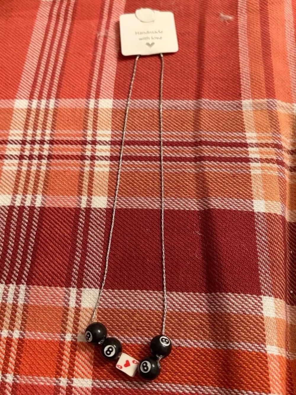 Handmade Black Pool Ball Necklace with Ace Charm